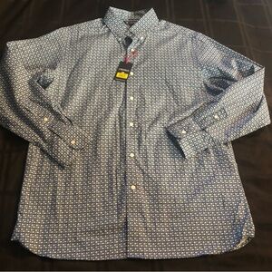 Cremieux Men's Long-Sleeve Shirt Large Geometric Print 100% Cotton NWT $60